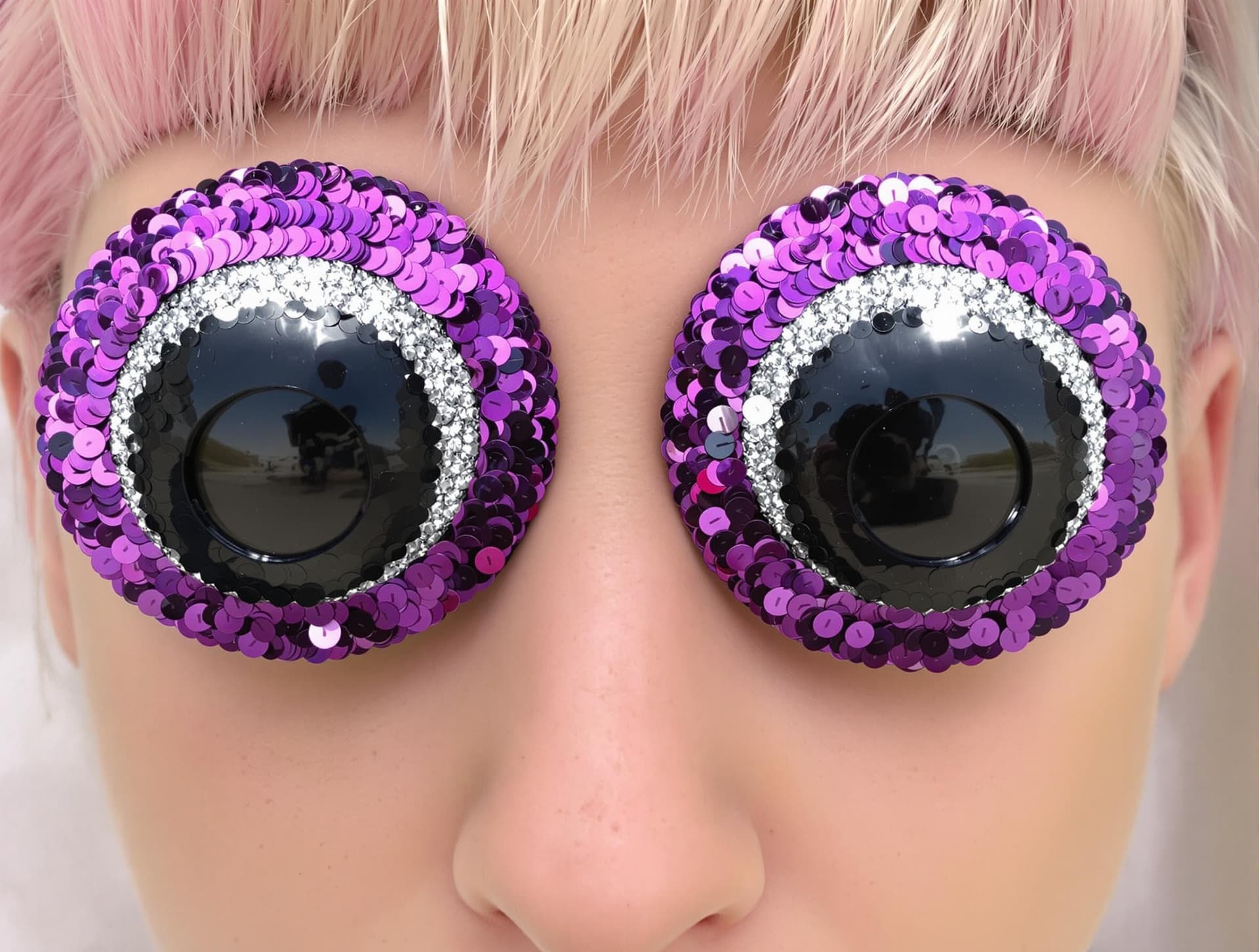AI generated: Purple Sequin Bug Eyes