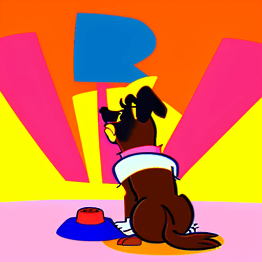 AI generated: 80's cartoon style, a dog barking with the sound written in text