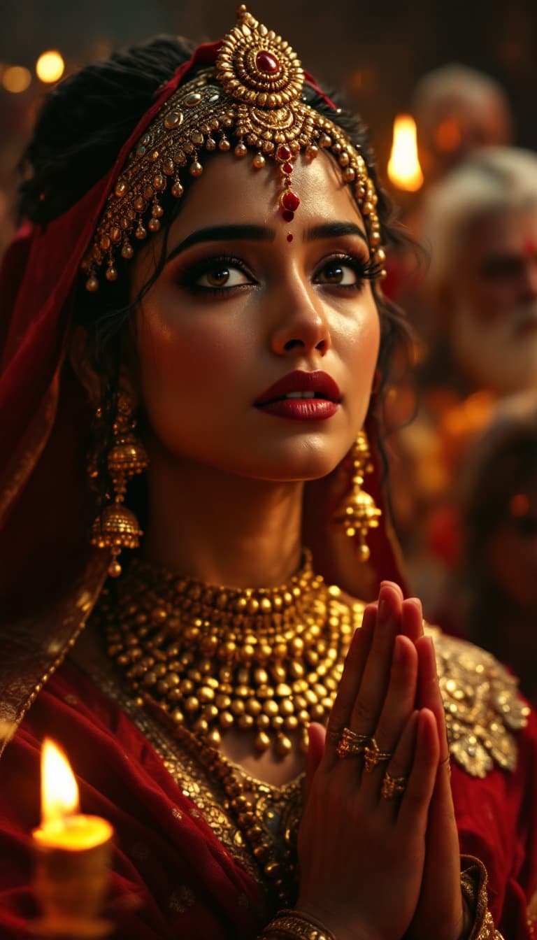 AI generated: "A close-up of Draupadi’s face, tears welling in her wide eyes, her lips trembling in despair as she...