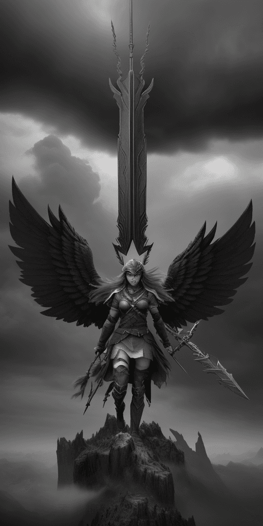 AI generated: thousands of valkyries will stand together against dark evil sky , epic , 8k , hd , brown, brown, gr...