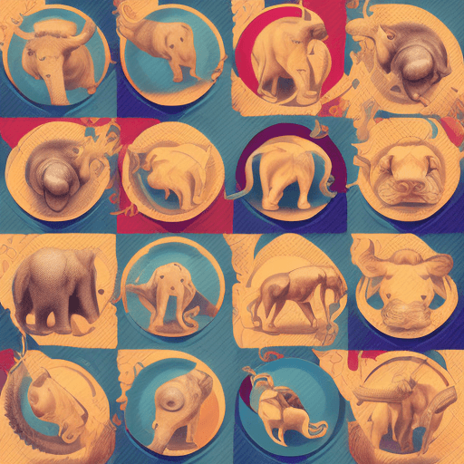 AI generated: Icons, set of icons, animal elephants, animals, various poses and movements, various emotions. Joy, ...