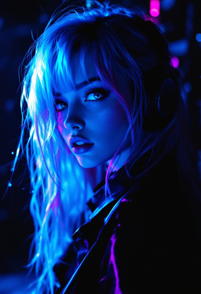 AI generated: Create an anime style girl of cyberpunk rock Music woman listen twilight,Create an anime style girl ...