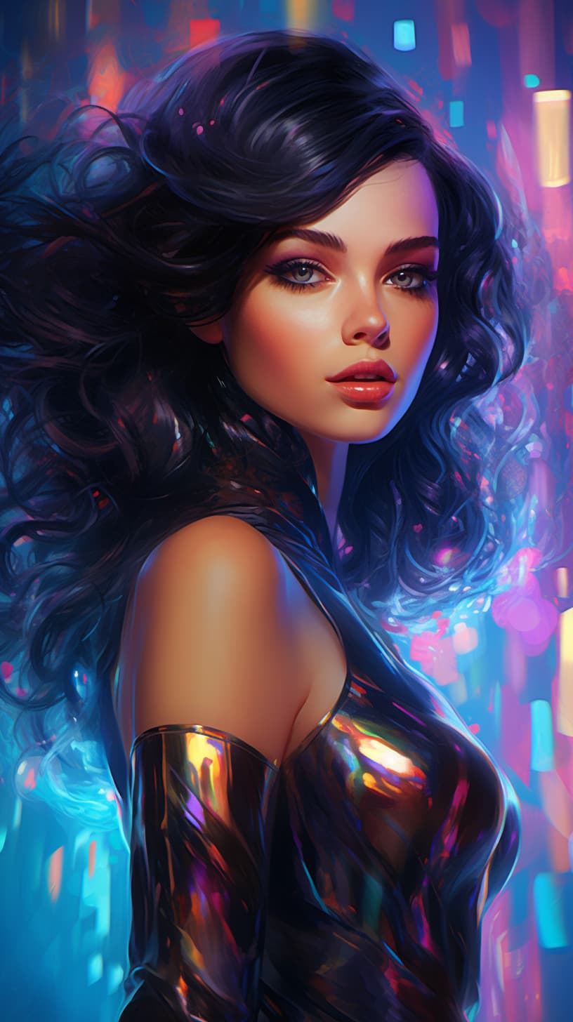AI generated: stunning fiminine body, dark hair, commercial image, lucinda lafleur | holographic photography shoot...