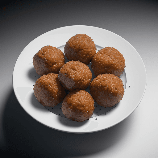 AI generated: Commercial photography, rice, fried meat balls, dark lighting, studio light, 8k octane rendering, hi...