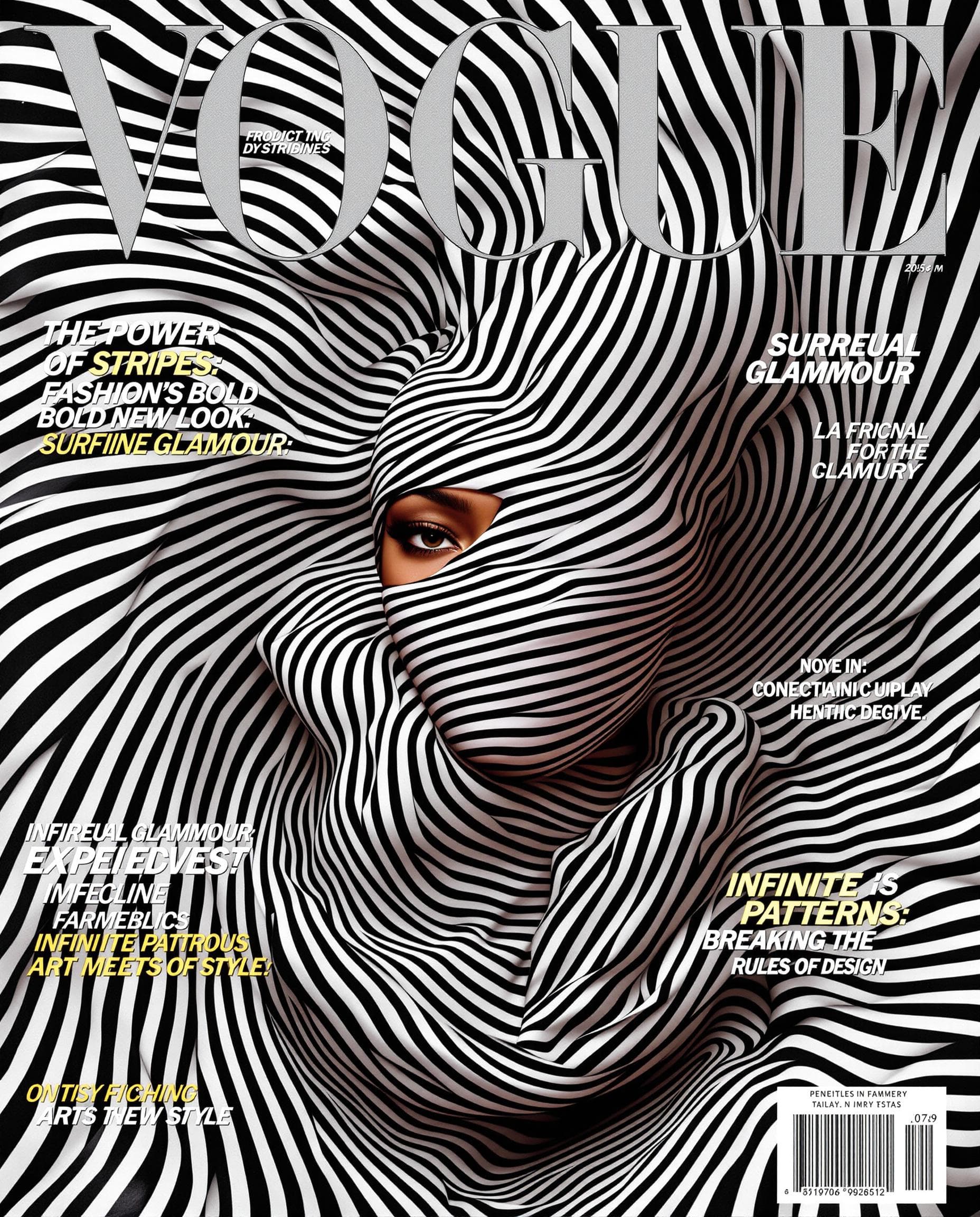 AI generated: VOGUE magazine cover featuring a mesmerizing African American woman wrapped in a swirling vortex of ...