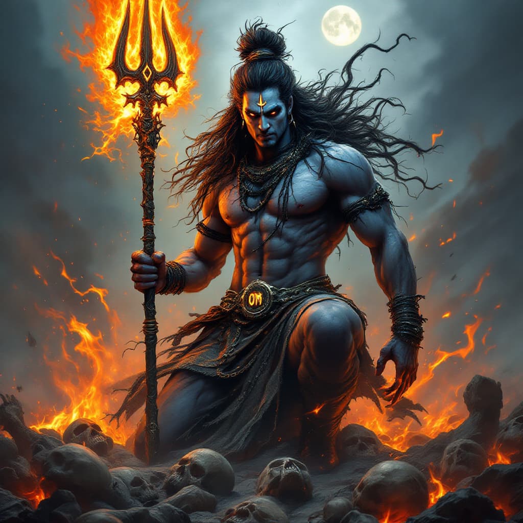 AI generated: Create a hyper realistic 128k photorealistic portrait image of a powerful Lord Shiva Muscular body L...
