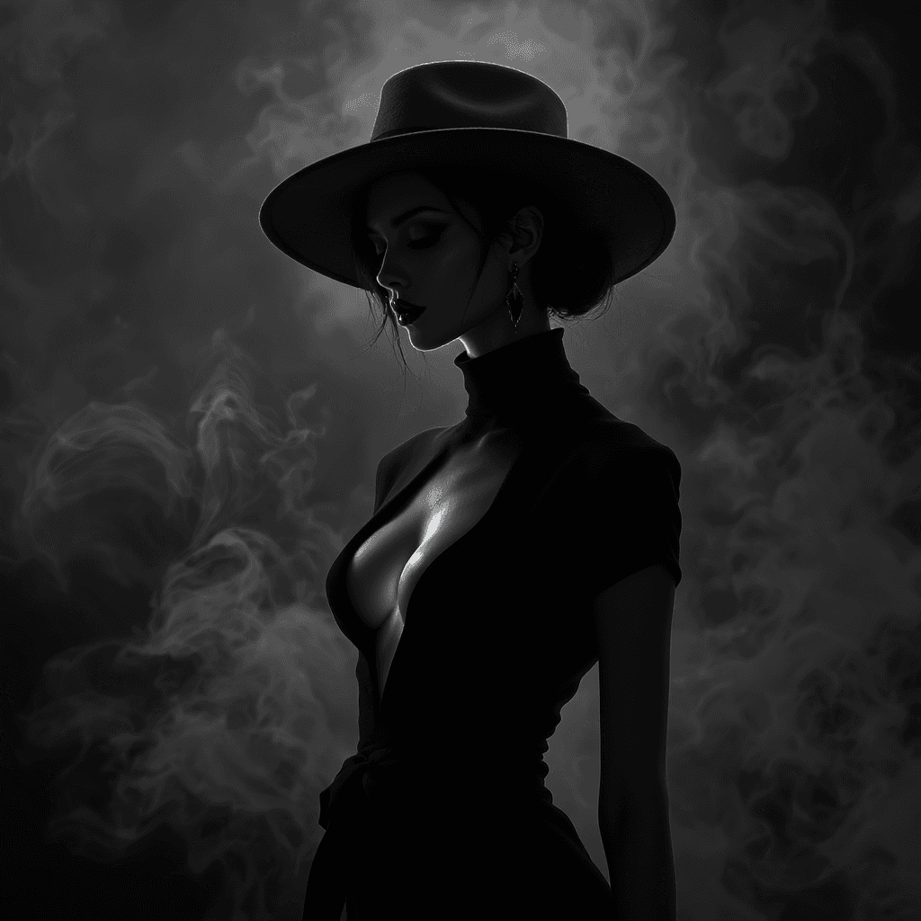 AI generated: ### Positive Prompt（正向提示）
a gothic female silhouette in monochrome, black-and-white, grayscale,
we...
