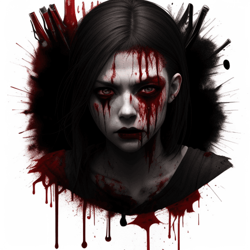 AI generated: blood, bloody, head with knives, blood-colored black eyes, 12k
