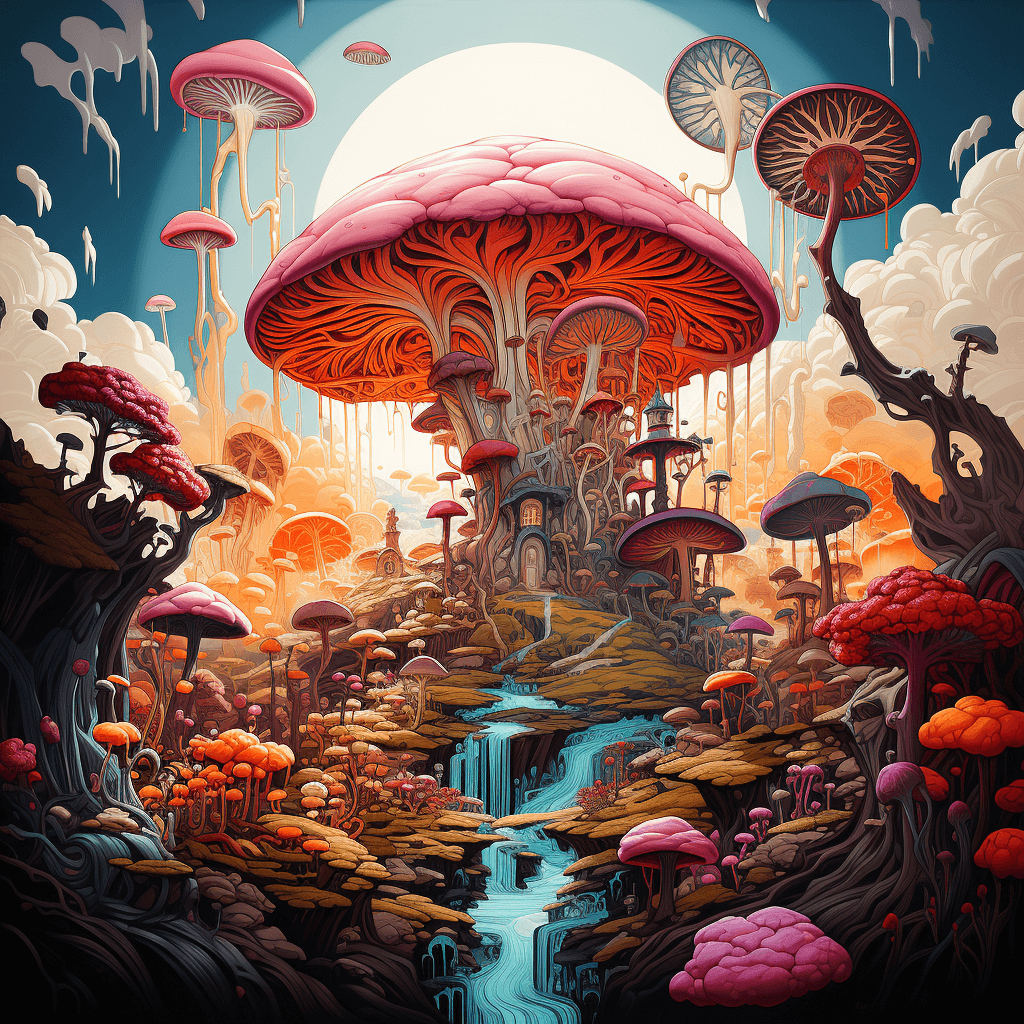 AI generated: Oil painting, enchanted forest,Enchanting descriptions of bubblegum clouds, Mystical woodland with c...