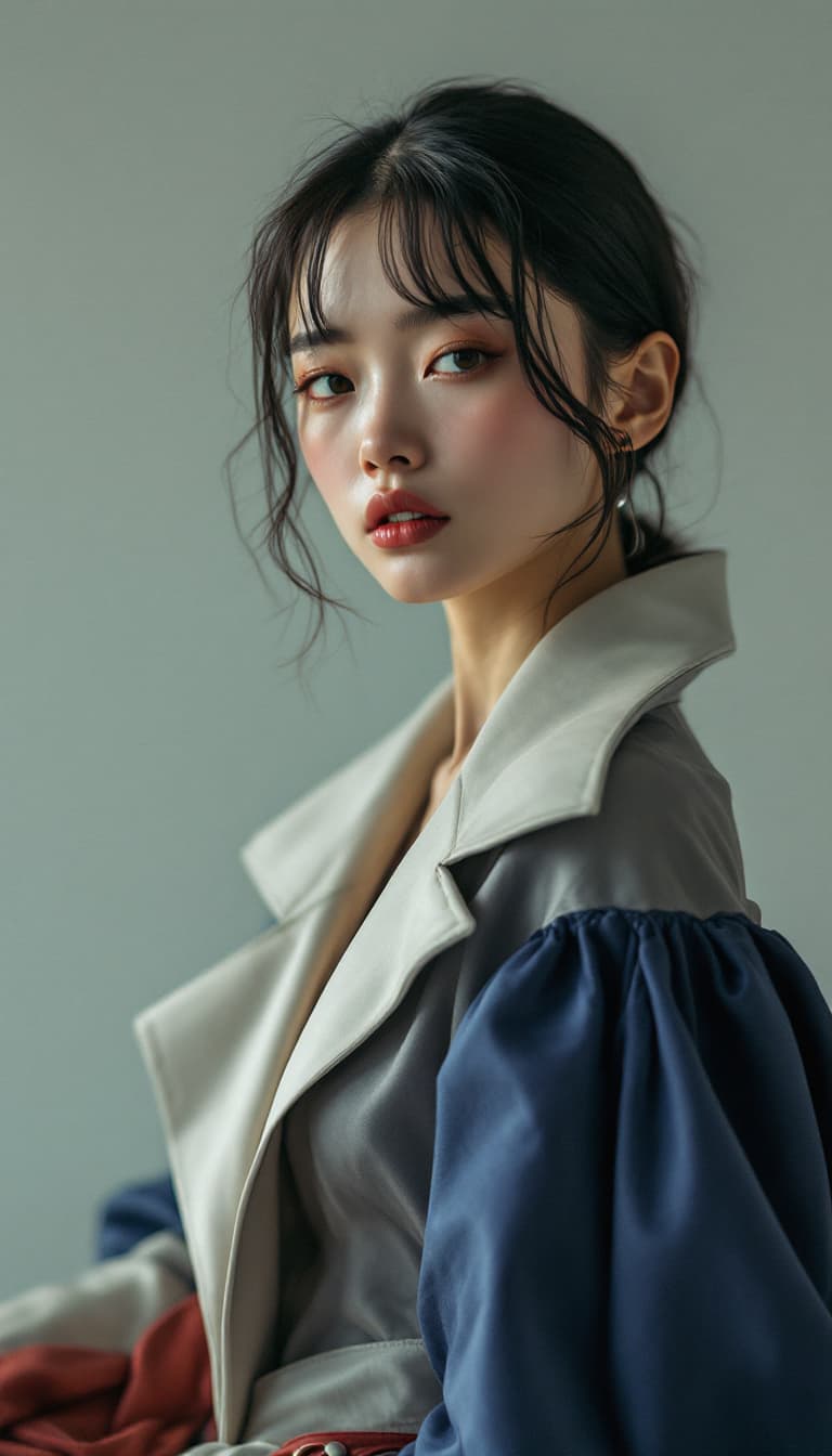AI generated: Medium shot portrait of an Asian beautiful model in Balenciaga outfit, fashion shot, editorial, high...