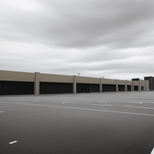 AI generated: giant and empty parking lot. Cloudy day. No building