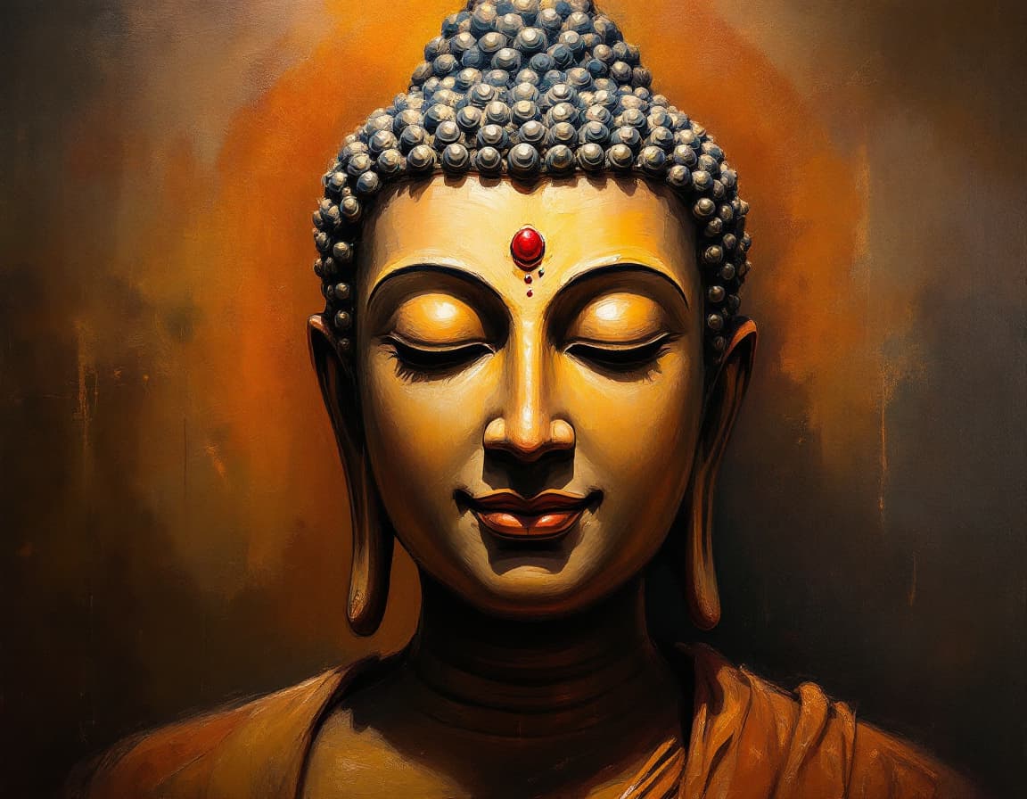 AI generated: A realistic oil painting of Gautam Buddha's serene face, inspired by the expressionist style of Jere...