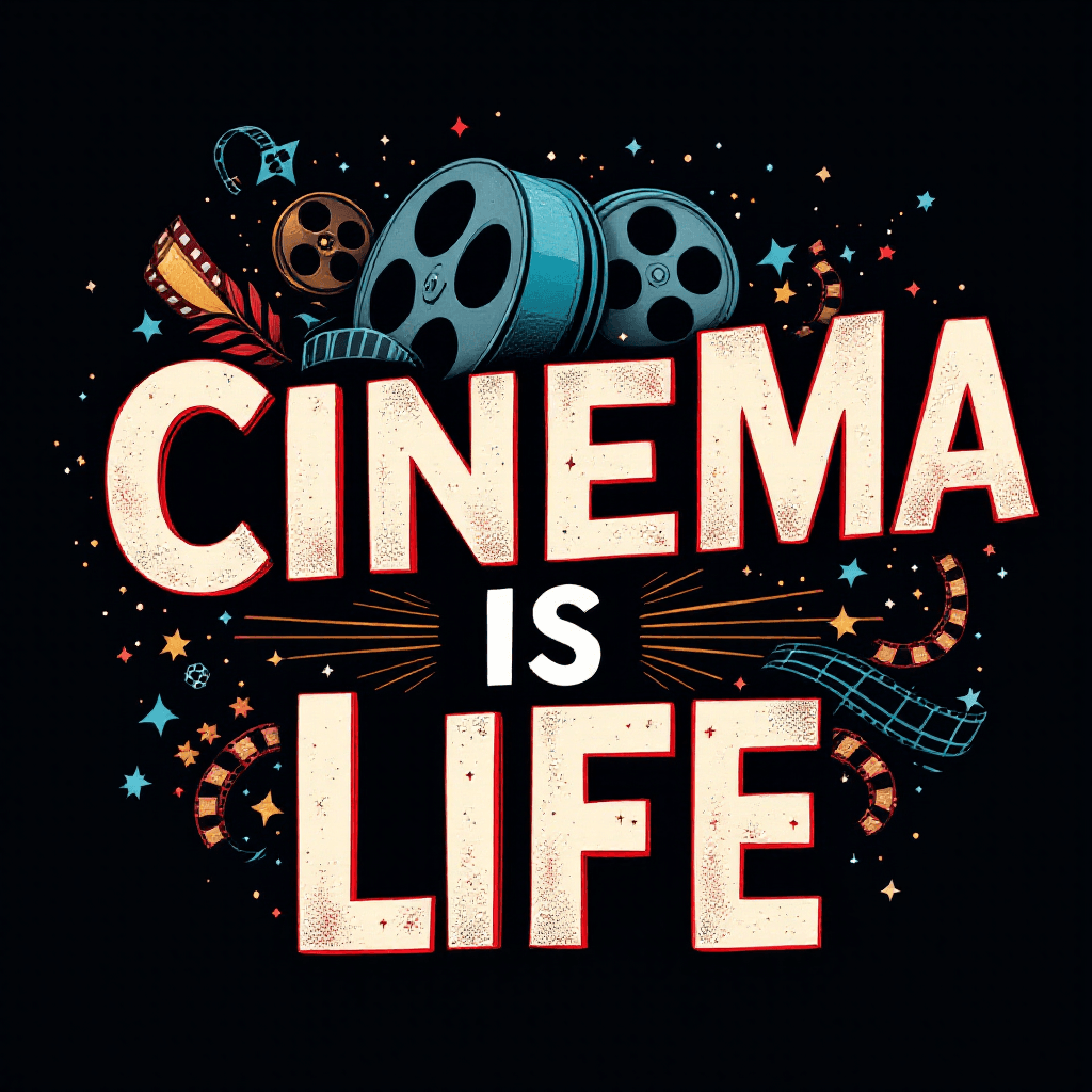 AI generated: Create a sharp, high-quality vector graphic featuring the phrase "Cinema Is Life" as the central the...