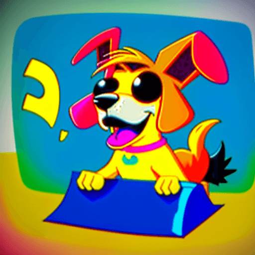 AI generated: 90's cartoon style, a dog barking with the sound written in text