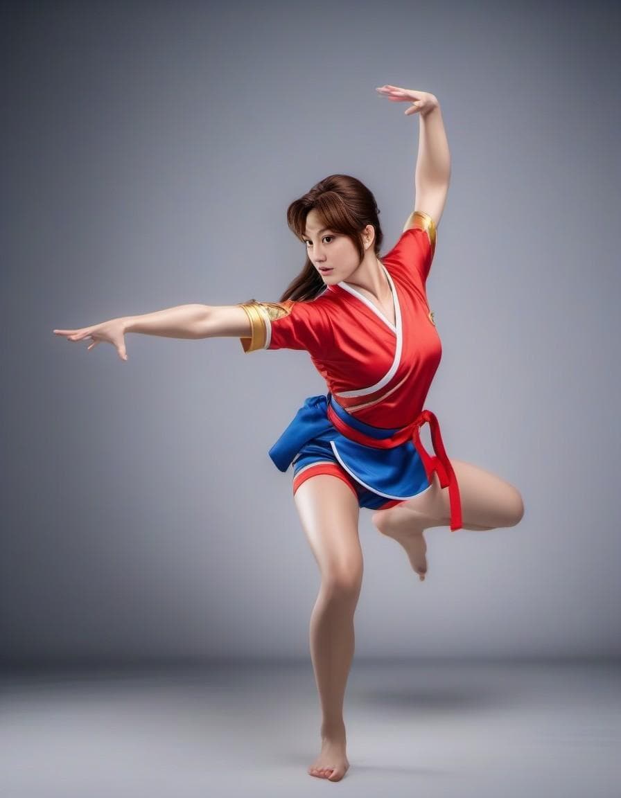 AI generated: Professional Chun Li Cosplayer, martial arts beauty, fit, beautiful, slender, natural curves, natura...