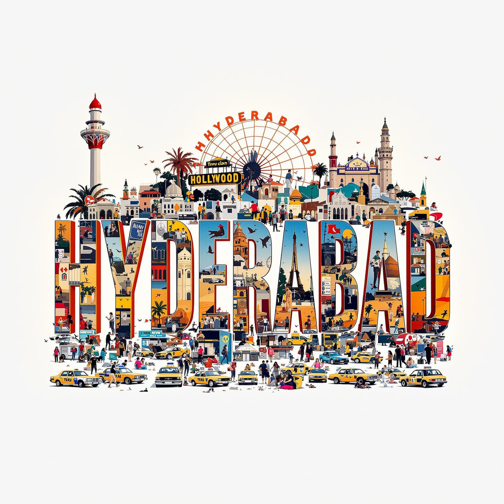 AI generated: A striking, high-contrast cinematic photo-style vertical collage that captures the essence of Hydera...