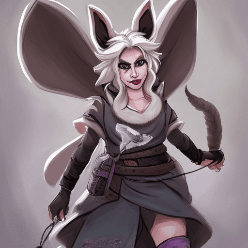 AI generated: female dnd harengon, female dnd rabbitfolk, grey fur with light black tipped ears, female rogue, wea...