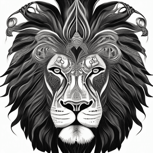AI generated: stunning portrait of a stronger lion, penetrait eyes, elegant, black and white colors, minimalism, d...