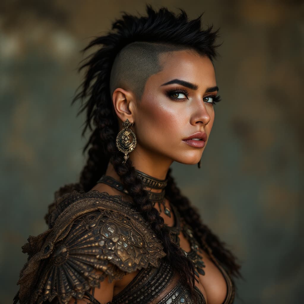 AI generated: indian warrior woman with shaved undercut hairstyle
