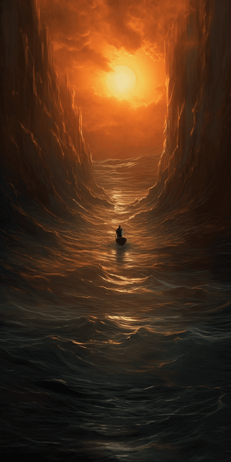 AI generated: You are dark water, under you the miles seem to have drowned all the suns in you --ar 1:2 --s 300 --...