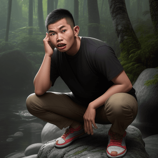 AI generated: an Indonesian guy, opened his mouth as wide as possible, until his teeth were visible, the guy put o...