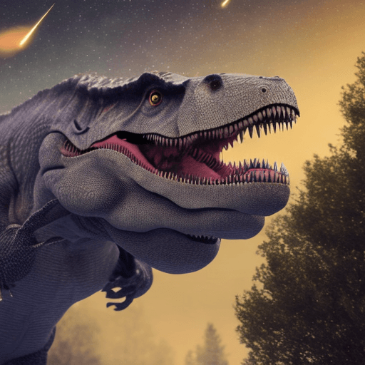 AI generated: photo of a sad t-rex looking at the stars, photorrealistic style, 3d octane render