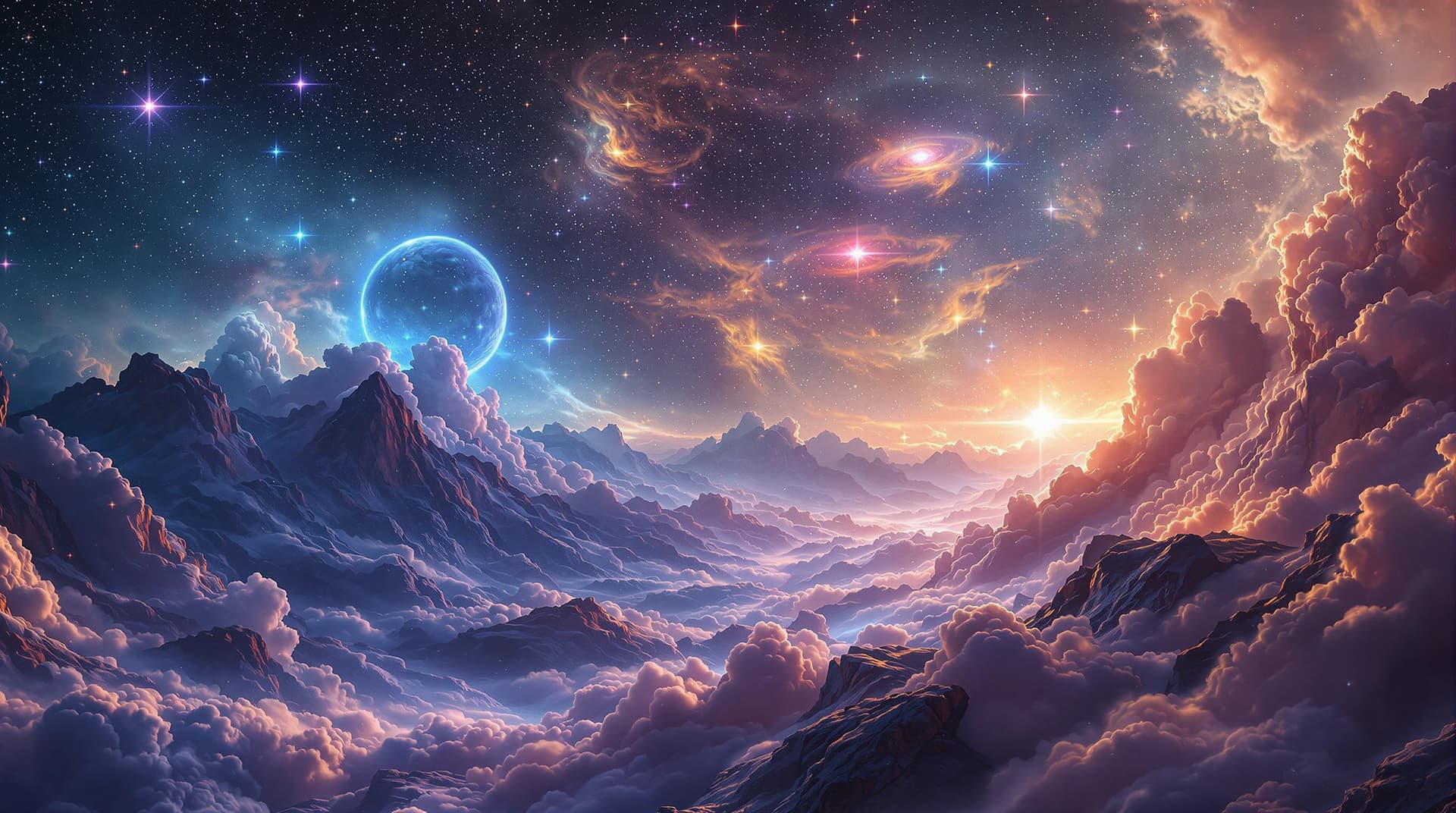 AI generated:  wonderful surreal a starry valley landscape full of cosmic phenomena in ultra close up view, made w...