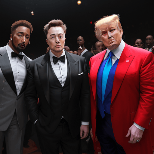 AI generated: Tupac, Elon musk, and Donald Trump throwing a new years bash 2024 pitbulls and series jordans matchi...
