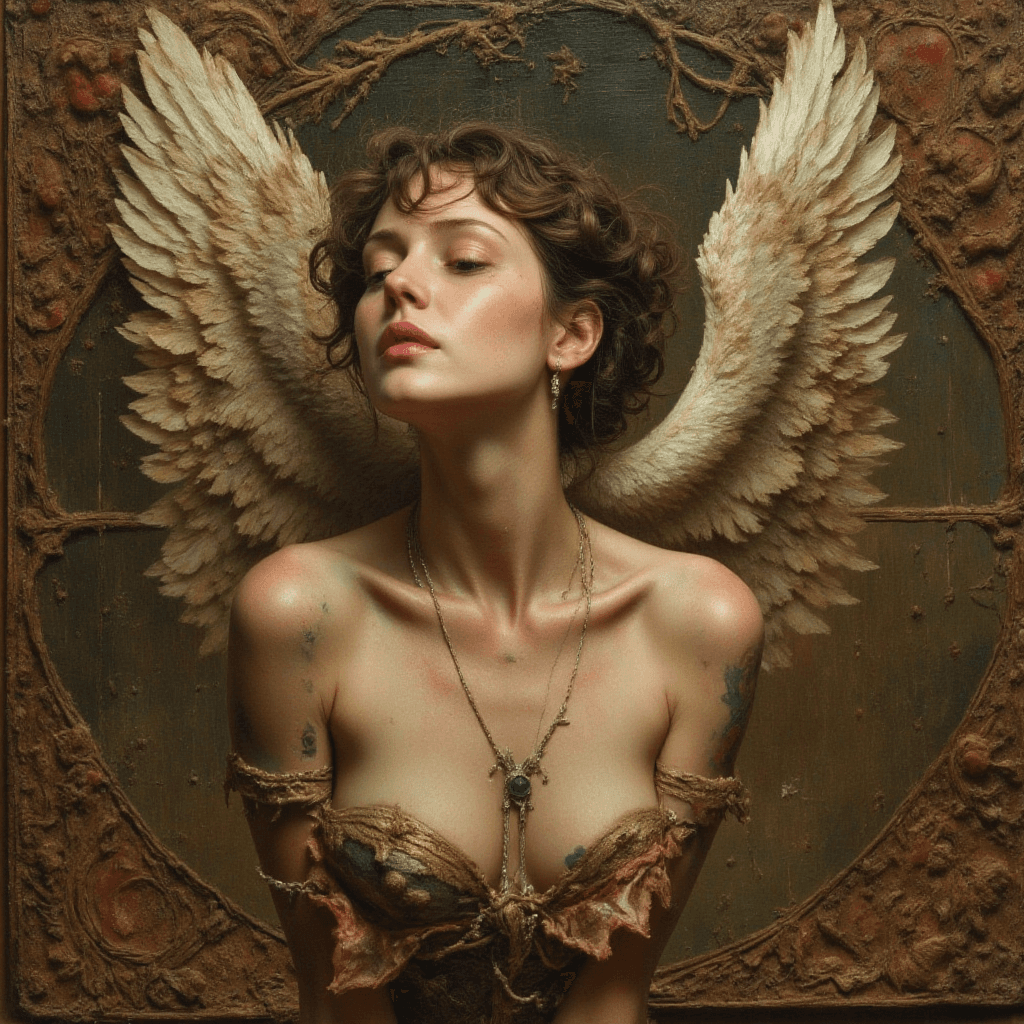 AI generated: Craft an Old Master painting-style image ofI never feared death before the angels embrace. Worthless...