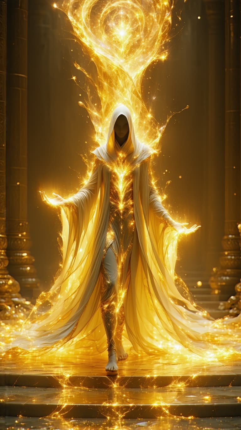 AI generated: A feature hyper-realistic gold, opal quartz, neon hues, silver holographic reflections, and cosmic t...