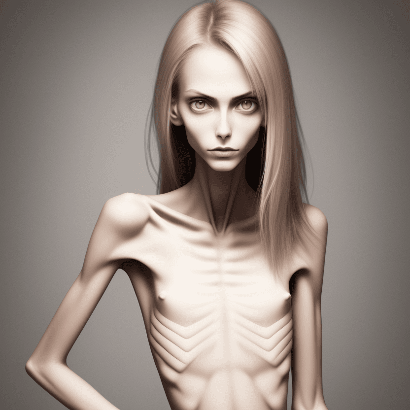 AI generated: extreme beautiful skinny face of skinny (almost anorexic) girl