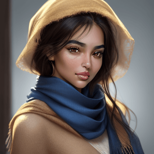 AI generated: A close-up portrait of a young woman with glowing skin and full lips. She should have large, express...