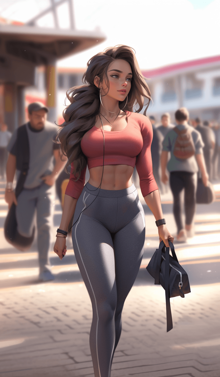 AI generated: Beautiful russian girl fitness trainer, stands and shows her perfect figure to her full height, well...