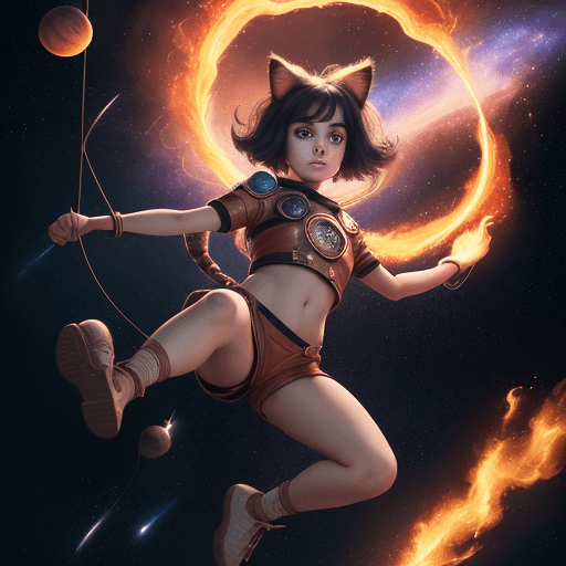 AI generated: cinematic young beautiful pretty and cute female with a monkey tail, big eyes, kitty ears and carre ...