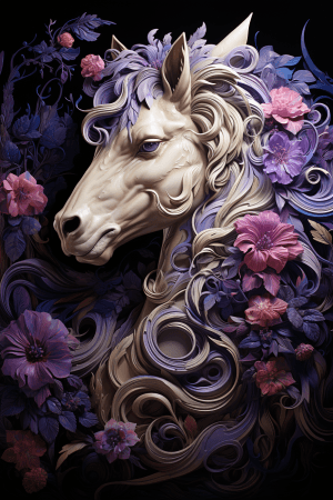 AI generated: A captivating unicorn with emerald mane and gleaming amethyst scales detailed with delicate floral s...