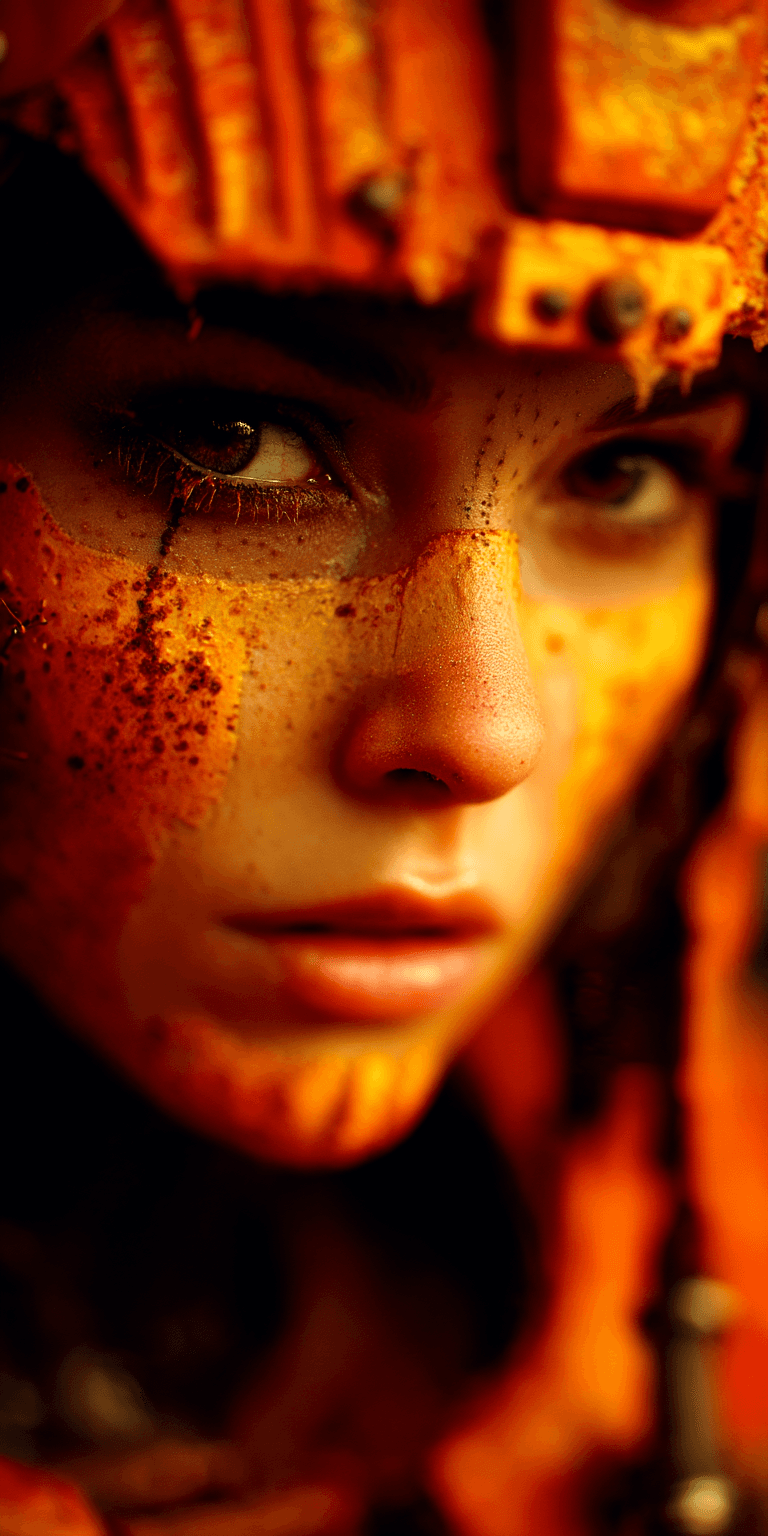 AI generated: woman with a futuristic-looking face, in the style of fantastical contraptions, facing forward, algo...
