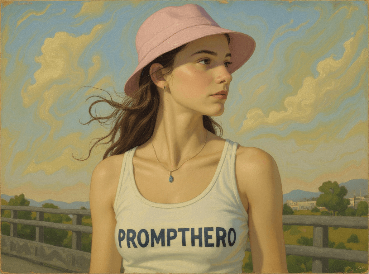 AI generated: 


Egon Schiele artstyle, hip female colombian supermodel wearing tanktop jersey with "PROMPTHERO...