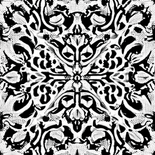 AI generated: Tiling floral pattern, black and white, outline