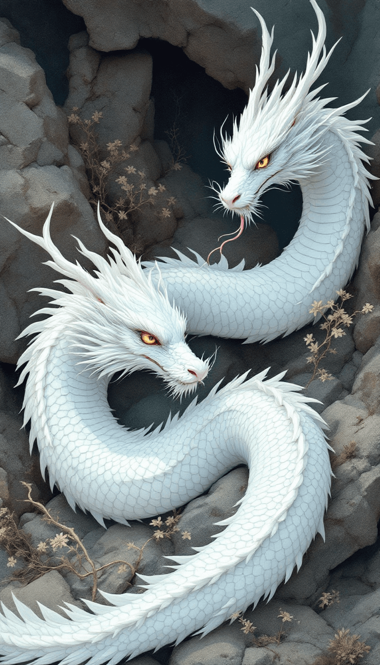 AI generated: Create a single whimsical illustration depicting the beautiful body of a white dragon, similar to a ...