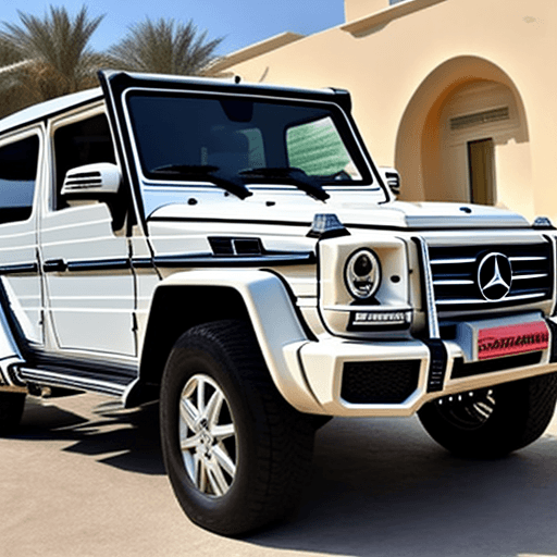 AI generated: Photo of a ultra realistic Mercedes G-63 parked outside a villa in Dubai
