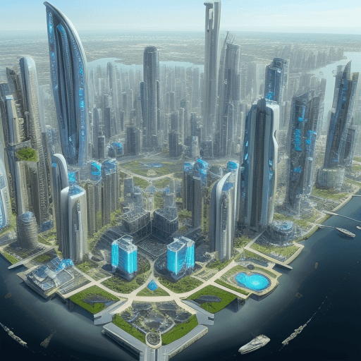 AI generated: futuristic luxury city  with lot of basic houses o  the water 
