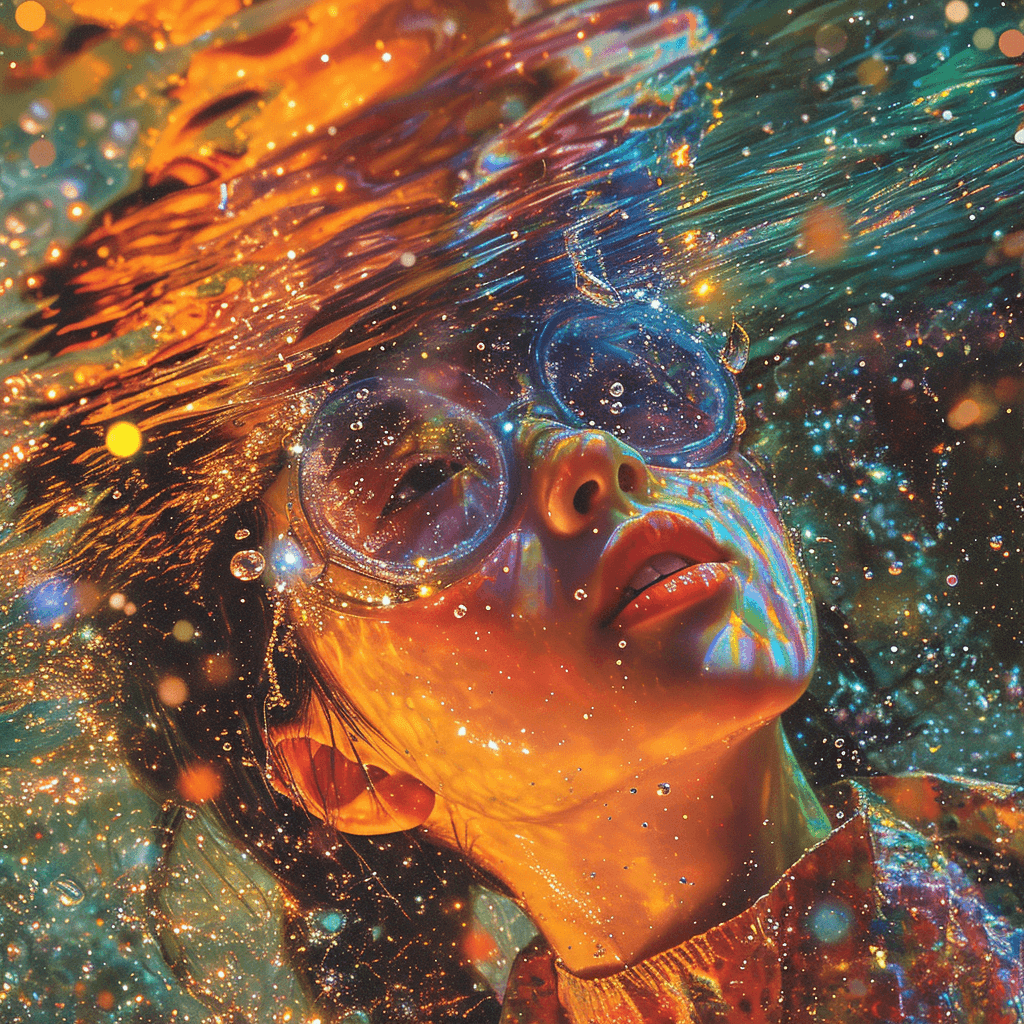 AI generated: Ominous drowning in psychedelic space inspired by hajime sorayama --s 750 --v 6.0