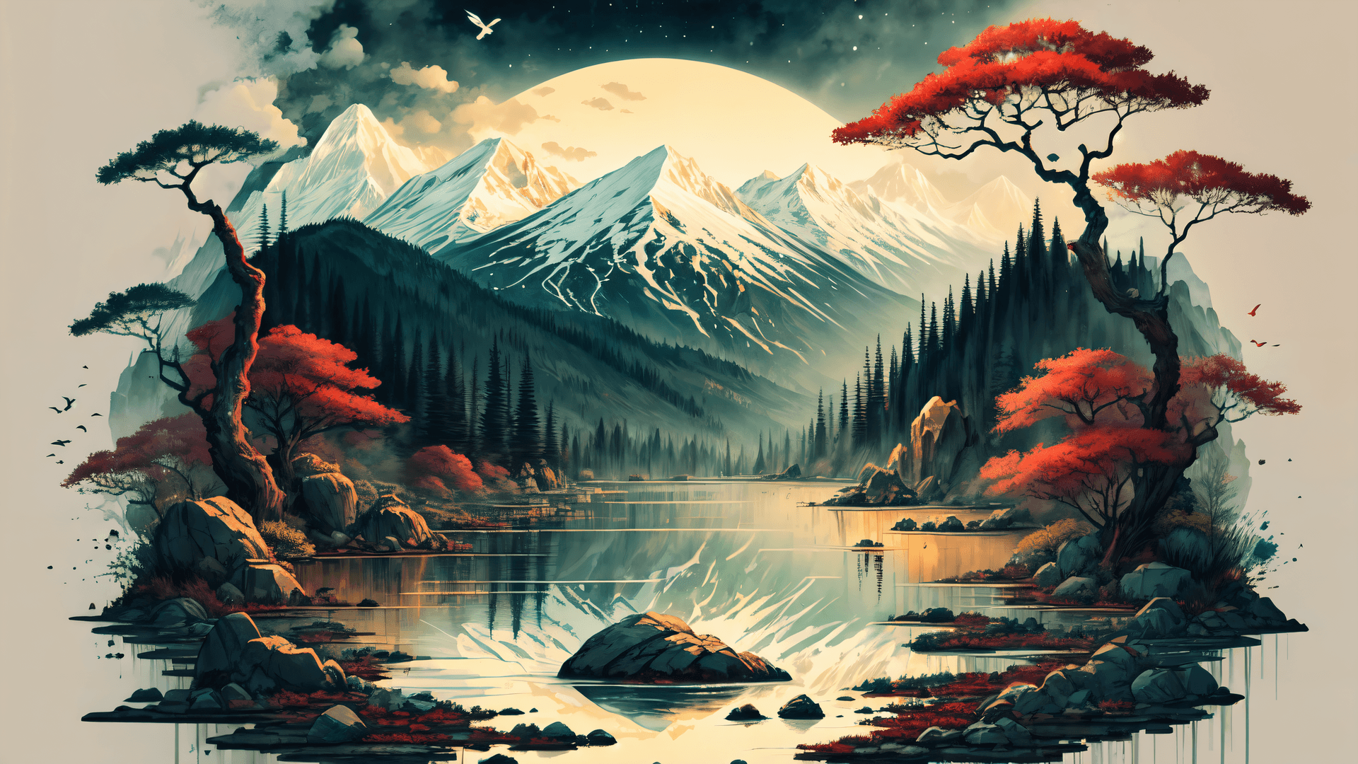 AI generated: (Masterpiece, award winning, highest quality:1.2), ink, scenery, stone, melting, abstract, dust, wat...
