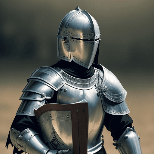 AI generated: A highly detailed scene depicting a knight wearing a heaume. The knight appears wearing black plate ...