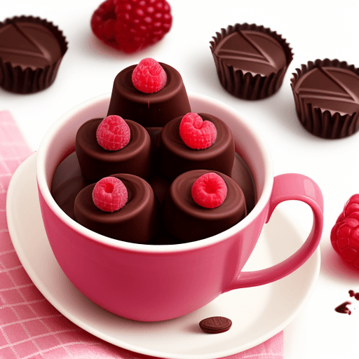 AI generated: cup of frozen raspberry chocolates with chocolate, nibble