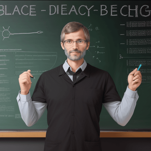 AI generated: A biology teacher, man teaching in the blackboard about cells 