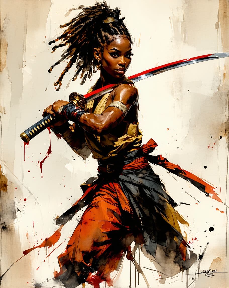 AI generated: Comic book cover illustration, full body shot of young beautiful African American woman, top model f...