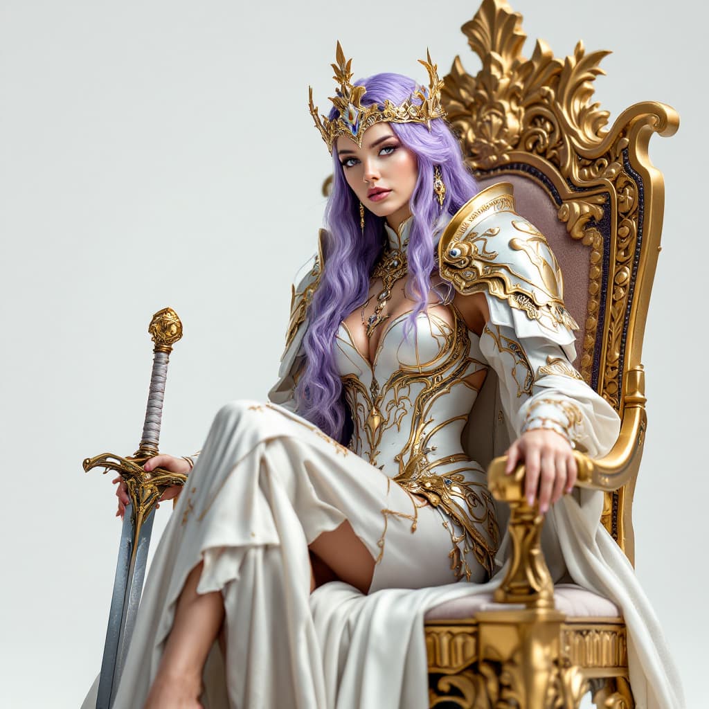 AI generated: Full body vof iew Image of a female galactic royal empress, her royal armor is light, richly ornamen...