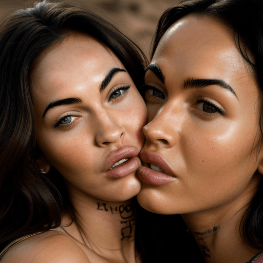 AI generated: portrait of megan fox kissing an ethiopian girl
