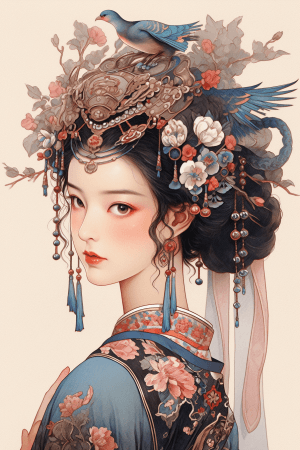 AI generated: A graceful and elegant Confucian girl, classical style, with timeless makeup, Golden Age Style style...